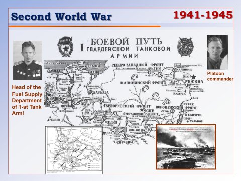 Слайд «Вторая мировая война, 1941–1945»: боевой путь 1-й гвардейской танковой армии